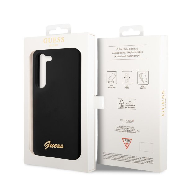 Guess Samsung Galaxy S23 Kuori Liquid Silicone Metal Logo Musta
