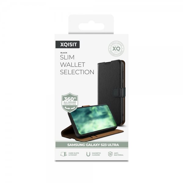 Xqisit Samsung Galaxy S23 Ultra Kotelo Slim Wallet Selection Musta