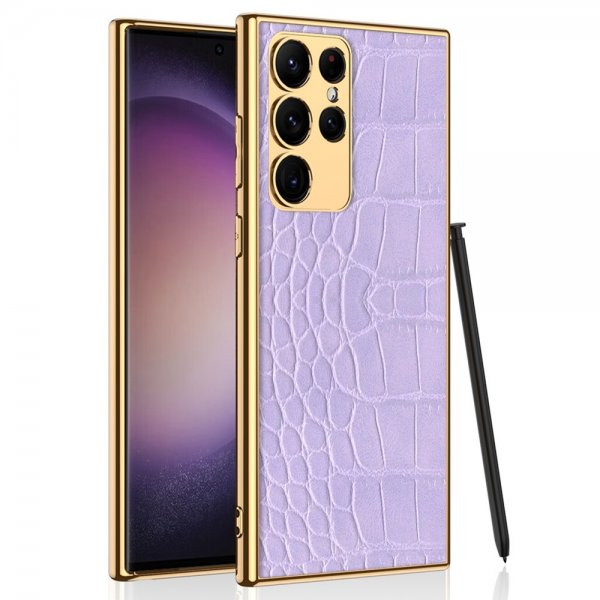 GKK Samsung Galaxy S23 Ultra Suojakuori Krokotiilikuvioitu Violetti