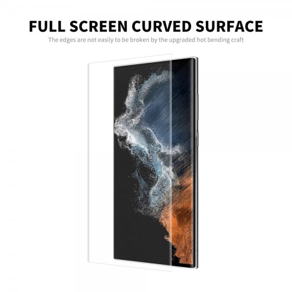 Enkay Samsung Galaxy S23 Ultra Kuori näytönsuojalla, nahkatekstuuri, violetti
