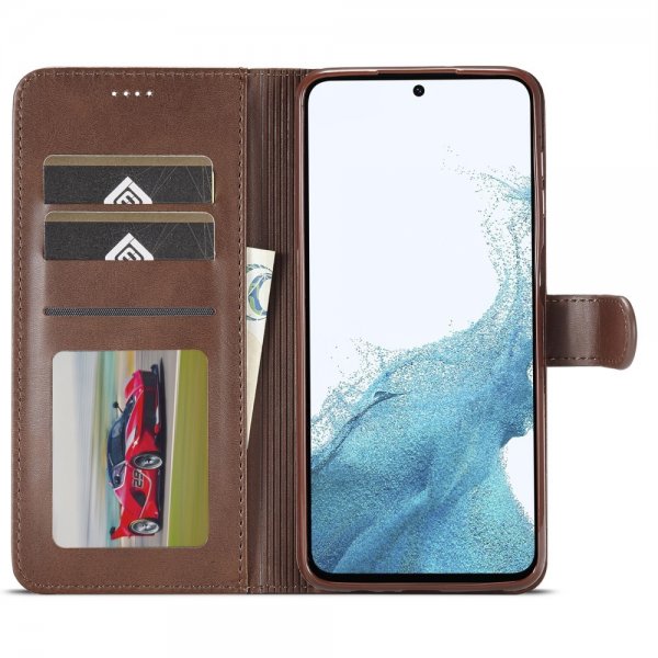 Lc.Imeeke Samsung Galaxy S24 FE -suojakotelo korttipaikalla, jalustatoiminnolla, tummanruskea