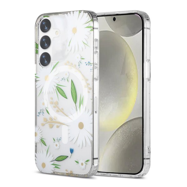 Samsung Galaxy S24 Plus Kuori Kukkakuvio MagSafe Valkoinen
