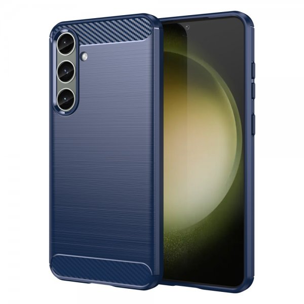 Samsung Galaxy S24 Plus -kuori, harjattu hiilikuitukuvio, sininen