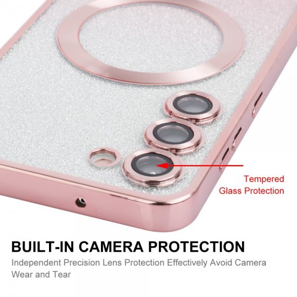 Enkay Samsung Galaxy S24 Plus Kuori Pinnoitettu Reuna Glitter MagSafe Hopea