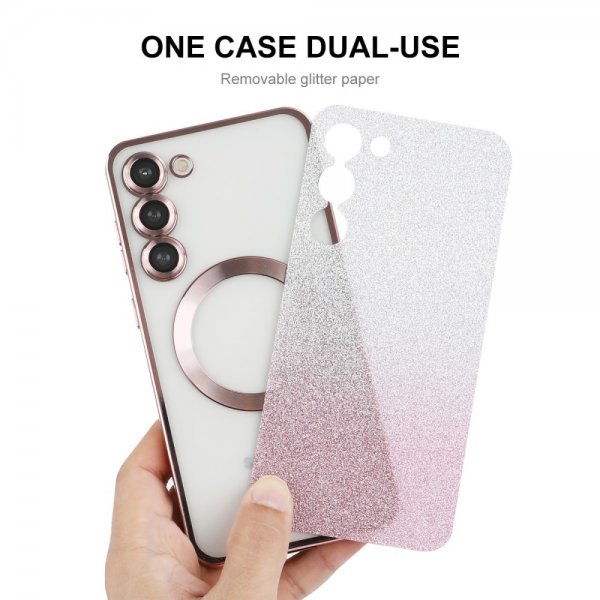 Enkay Samsung Galaxy S24 Kuori Pinnoitettu Reuna Glitter MagSafe Hopea