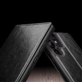 Qialino Samsung Galaxy S24 Ultra -kotelo, aitoa nahkaa, musta