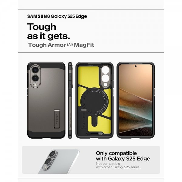 Spigen Samsung Galaxy S25 Edge -suojakuori Tough Armor MagFit Gunmetal
