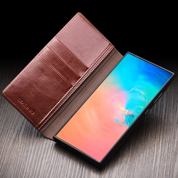 Qialino Samsung Galaxy S25 Plus -kotelo, aitoa nahkaa, ruskea