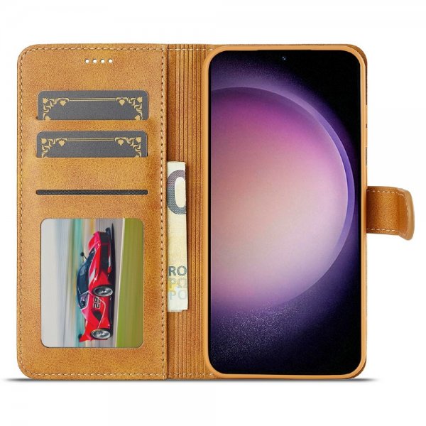 Lc.Imeeke Samsung Galaxy S25 Plus -suojakotelo korttipaikalla, jalustatoiminnolla, vaaleanruskea