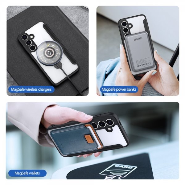 Dux Ducis Samsung Galaxy S25 Plus suojakuori Skin X Pro -sarjan jalustalla ja MagSafella, musta