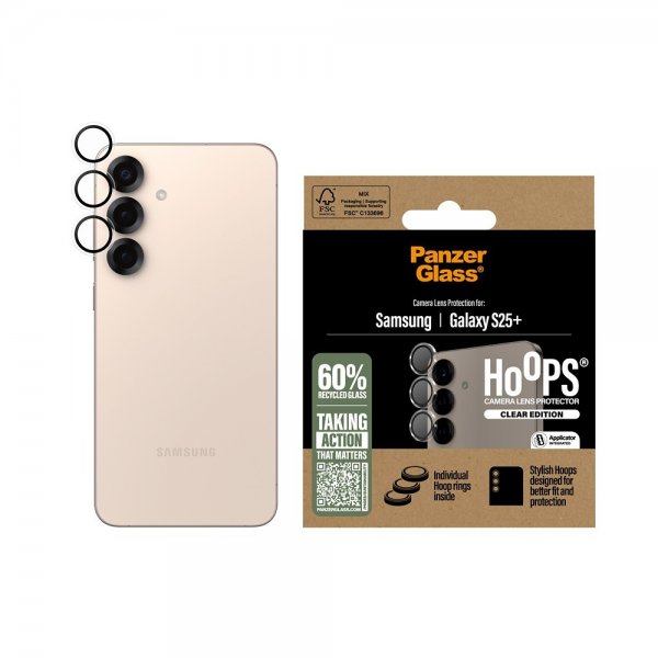 PanzerGlass Samsung Galaxy S25 Plus -kameran suojalasi Hoops, läpinäkyvä