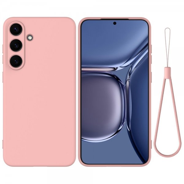 Samsung Galaxy S25 Plus -kuori, jossa hihna, silikonia, pinkki