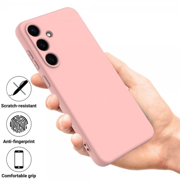 Samsung Galaxy S25 Plus -kuori, jossa hihna, silikonia, pinkki