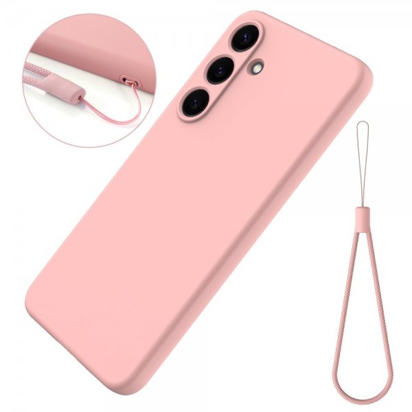Samsung Galaxy S25 Plus -kuori, jossa hihna, silikonia, pinkki