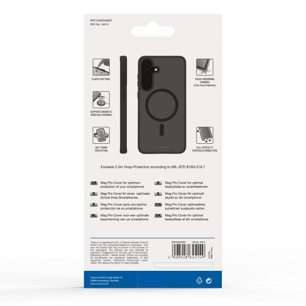 Vivanco Samsung Galaxy S25 -suojakuori Mag Pro, läpinäkyvä/musta