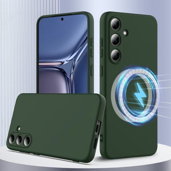 Samsung Galaxy S25 Kuori Strap Silikoni MagSafe Tummanvihreä