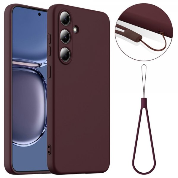 Samsung Galaxy S25 -suojakuori hihnalla, silikoninen MagSafe, viininpunainen