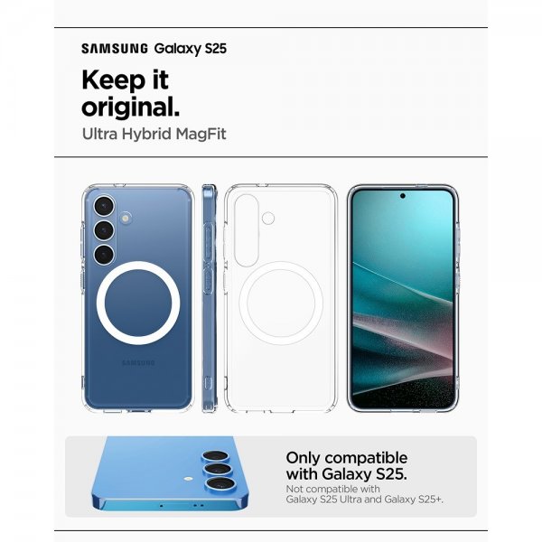 Spigen Samsung Galaxy S25 -suojakuori Ultra Hybrid MagFit kirkas valkoinen