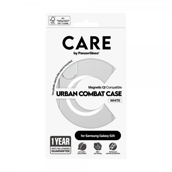 CARE by PanzerGlass Samsung Galaxy S25 -suojakuori Urban Combat MagSafe, valkoinen