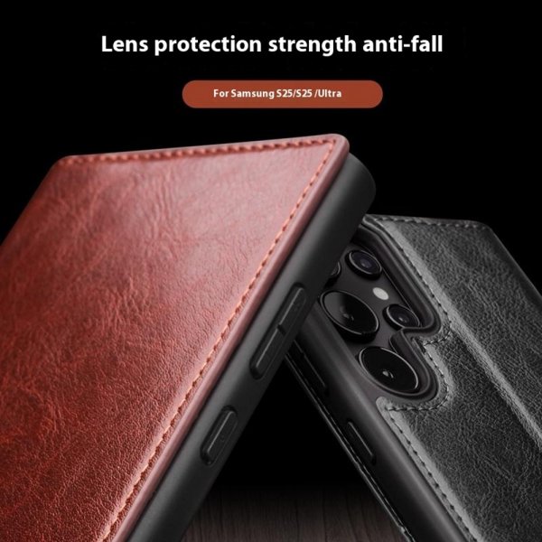 Qialino Samsung Galaxy S25 Ultra Kotelo, aitoa nahkaa, ruskea