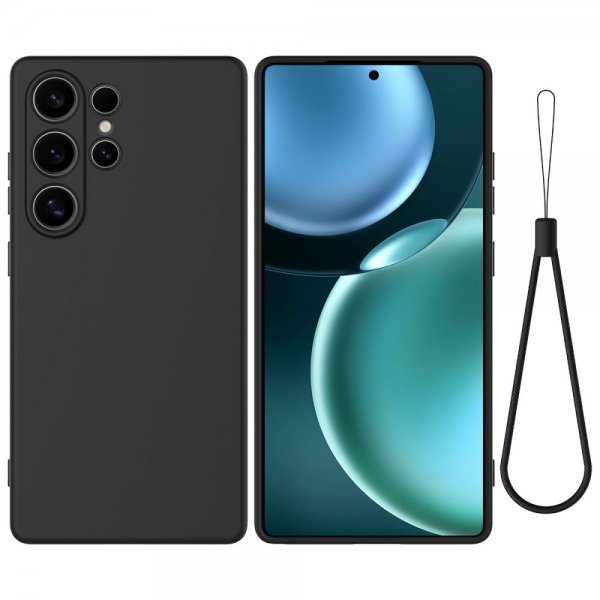 Samsung Galaxy S25 Ultra Silikonisuojakuori hihnalla, musta
