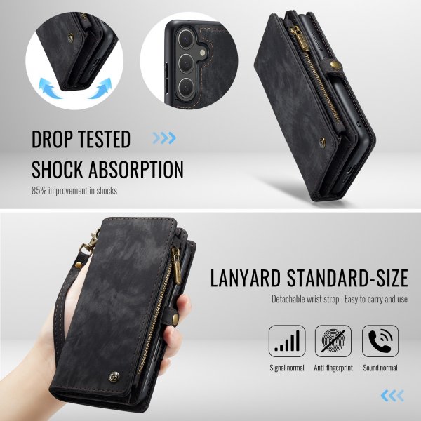 CaseMe Samsung Galaxy S26 Plus -lompakkokotelo, 008 Series, irrotettava kuori, musta