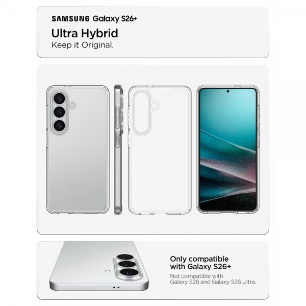 Spigen Samsung Galaxy S26 Plus -kuori Ultra Hybrid Crystal Clear