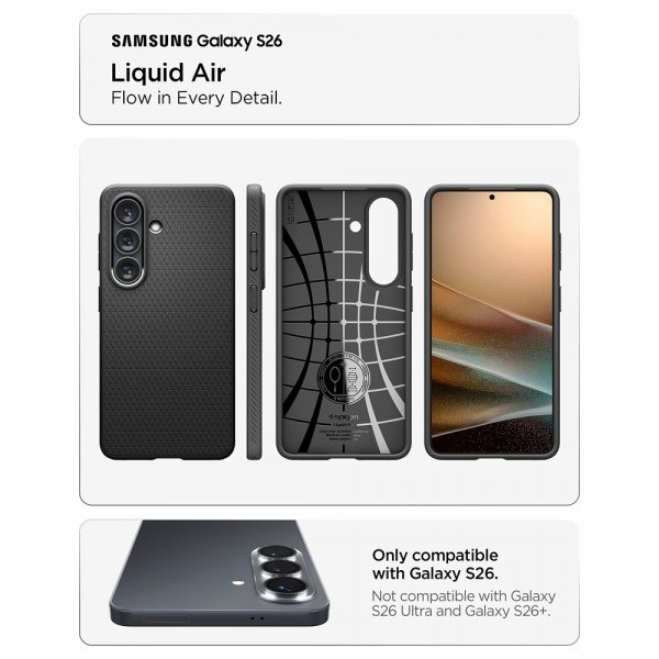 Spigen Samsung Galaxy S26 -suojakuori, Liquid Air, mattamusta