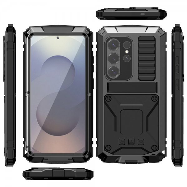 R-JUST Samsung Galaxy S26 -iskunkestävä metallikuori, musta
