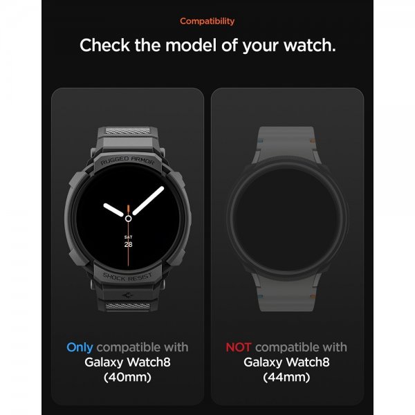 Spigen Samsung Galaxy Watch 8 40mm Ranneke ja Suojakuori Rugged Armor Pro Matte Black
