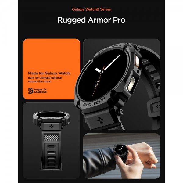 Spigen Samsung Galaxy Watch 8 40mm Ranneke ja Suojakuori Rugged Armor Pro Matte Black