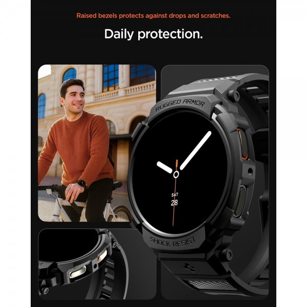 Spigen Samsung Galaxy Watch 8 40mm Ranneke ja Suojakuori Rugged Armor Pro Matte Black