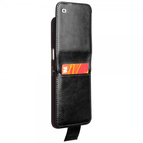 Qialino Samsung Galaxy Z Flip 5 Kotelo Aitoa Nahkaa Musta