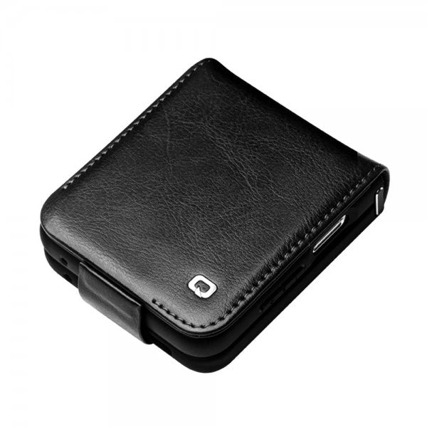 Qialino Samsung Galaxy Z Flip 5 Kotelo Aitoa Nahkaa Musta