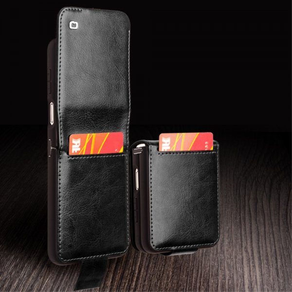 Qialino Samsung Galaxy Z Flip 5 Kotelo Aitoa Nahkaa Musta