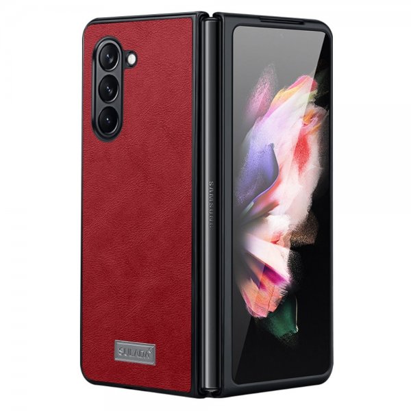 Sulada Samsung Galaxy Z Fold 5 kuori, nahkarakenne, punainen