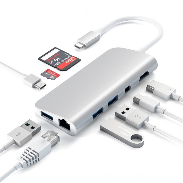 Satechi USB-C Multimedia-sovitin 4K HDMI/Mini DisplayPort Gigabit Ethernet, hopea