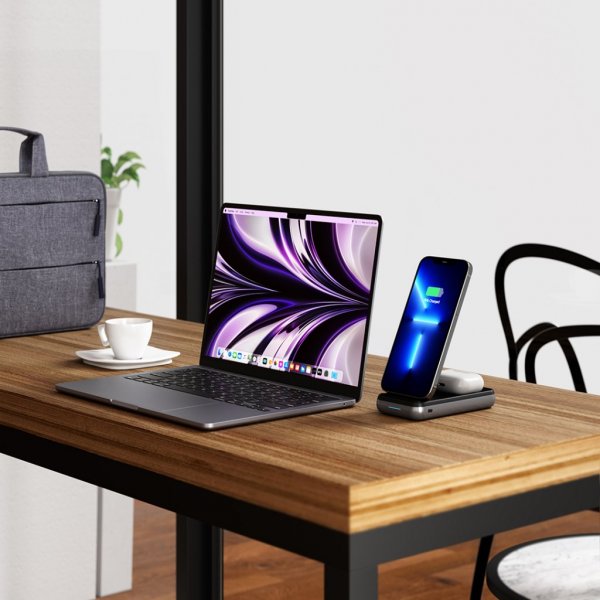 Satechi Duo Wireless Charger Power Stand avaruusharmaa