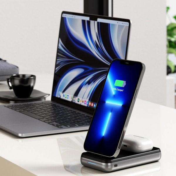 Satechi Duo Wireless Charger Power Stand avaruusharmaa