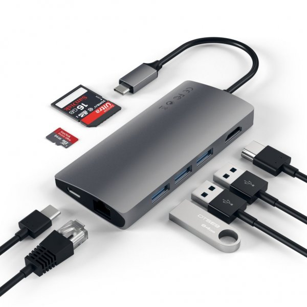Satechi USB-C Multi-Port Adapterit 4K Gigabit Ethernet V2 Space Gray