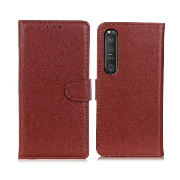 Sony Xperia 1 III suojakotelo jalustalla, ruskea