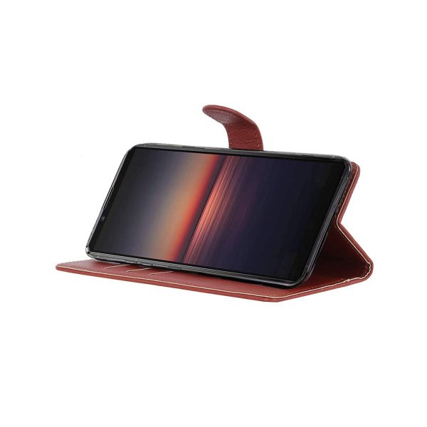 Sony Xperia 1 III suojakotelo jalustalla, ruskea