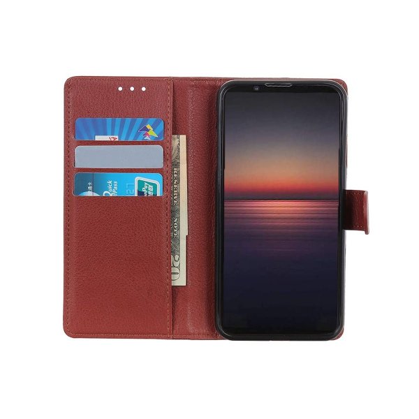 Sony Xperia 1 III suojakotelo jalustalla, ruskea