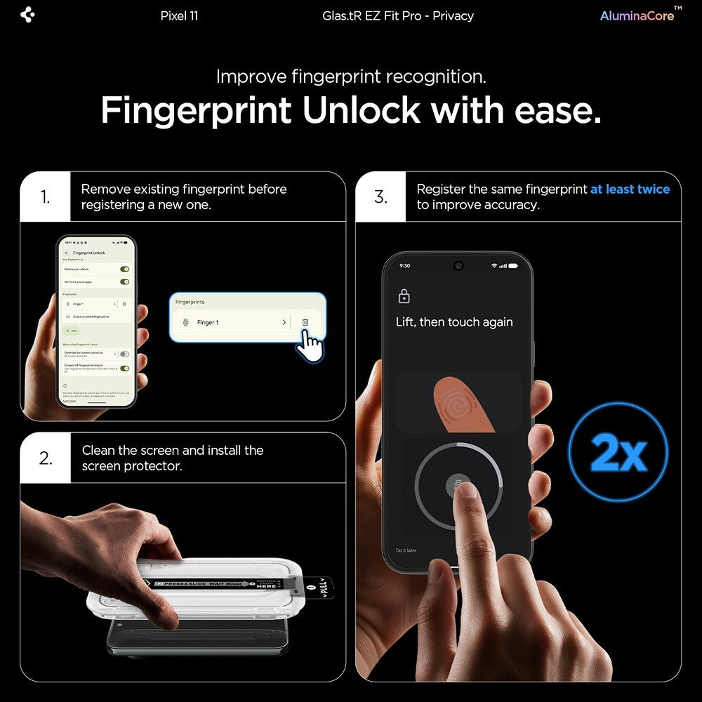 Spigen Google Pixel 10/Google Pixel 11 Skärmskydd GLAS.tR EZ Fit Pro Privacy 2-pack