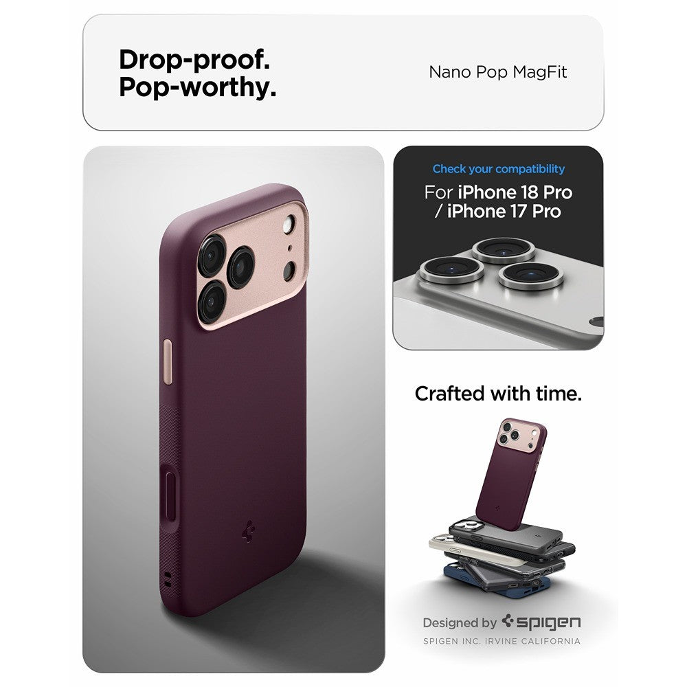 Spigen iPhone 17 Pro/iPhone 18 Pro Kuori Nano Pop MagFit Burgundy Bean
