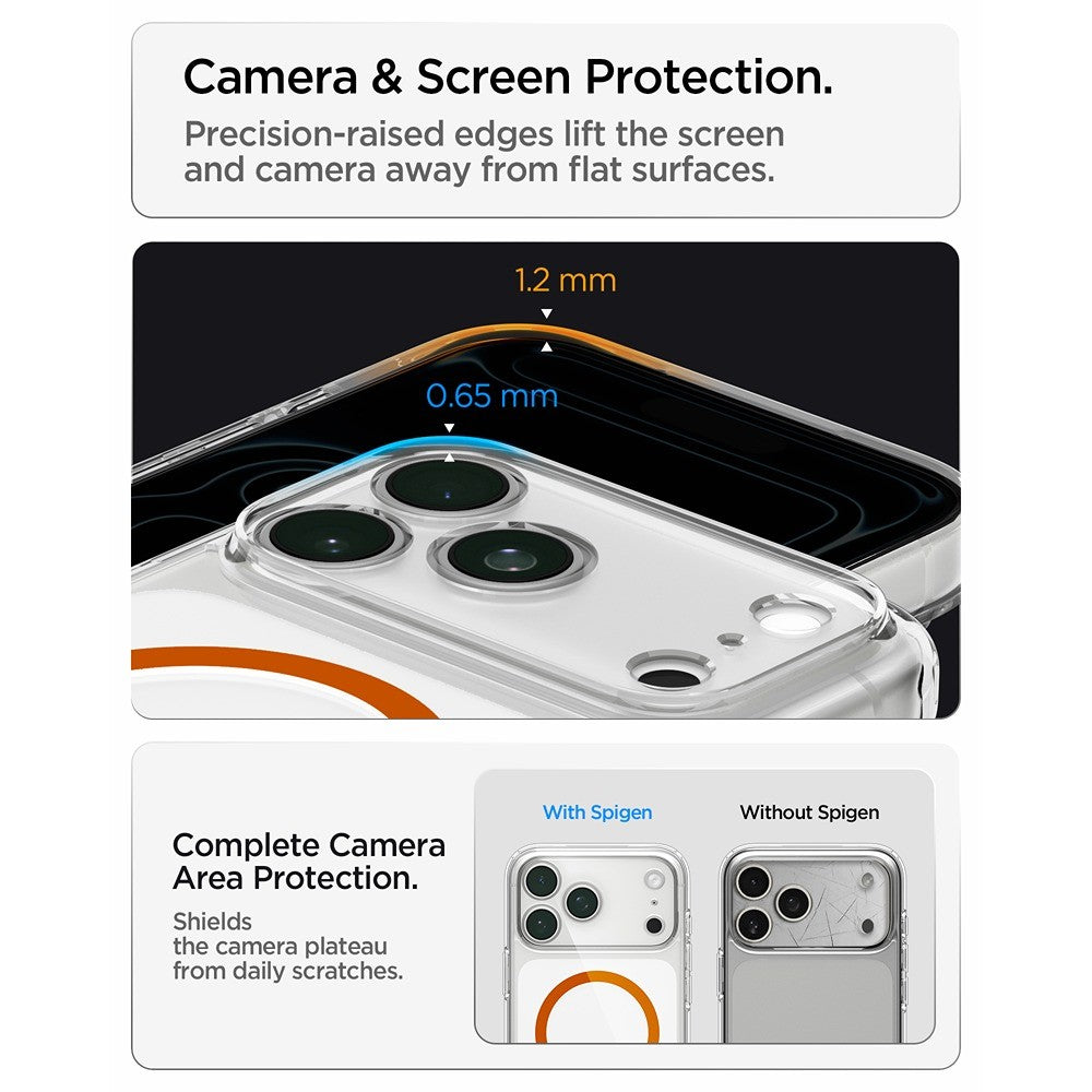 Spigen iPhone 17 Pro/iPhone 18 Pro Kuori Ultra Hybrid MagFit Clear Oranssi