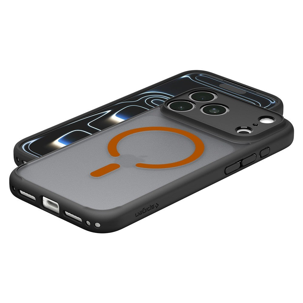 Spigen iPhone 17 Pro/iPhone 18 Pro Kuori Ultra Hybrid MagFit Huurteinen Musta Oranssi