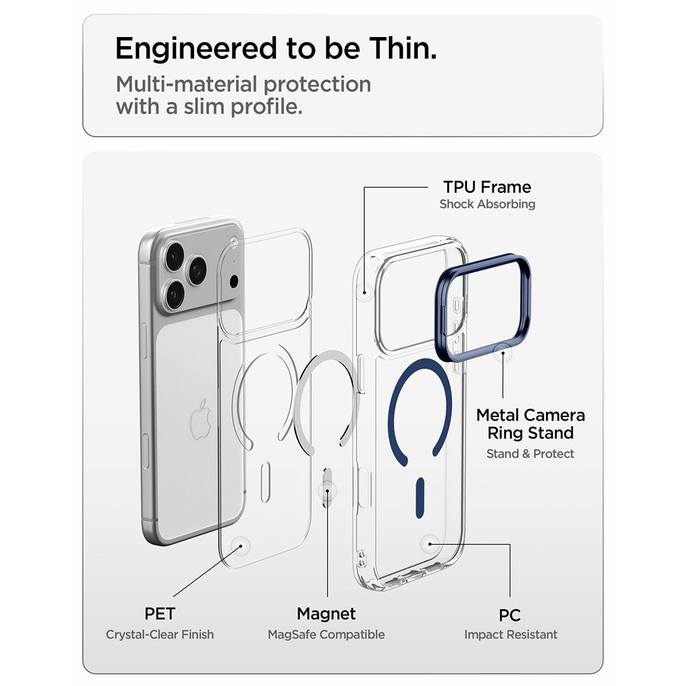 Spigen iPhone 17 Pro/iPhone 18 Pro Kuori Ultra Hybrid Optik S MagFit Clear Deep Blue