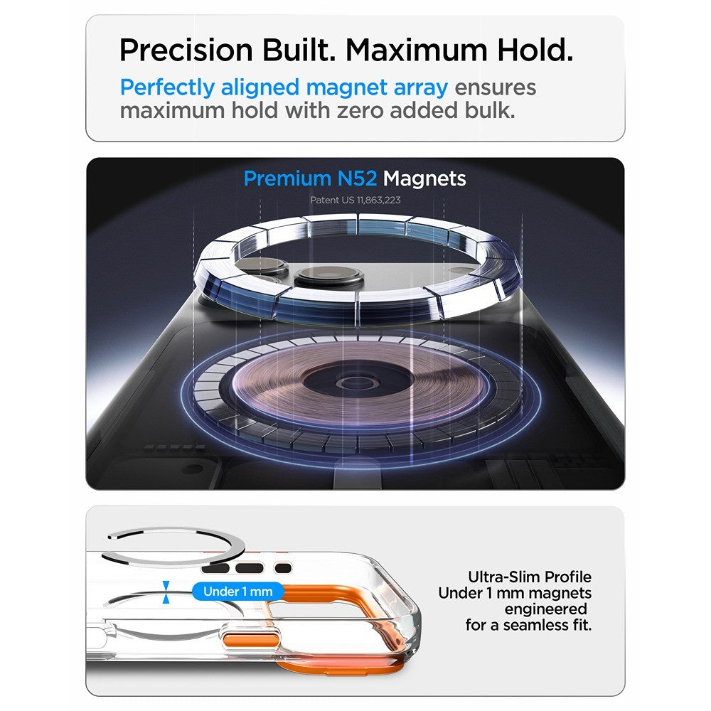 Spigen iPhone 17 Pro/iPhone 18 Pro Kuori Ultra Hybrid Optik S MagFit Clear Oranssi