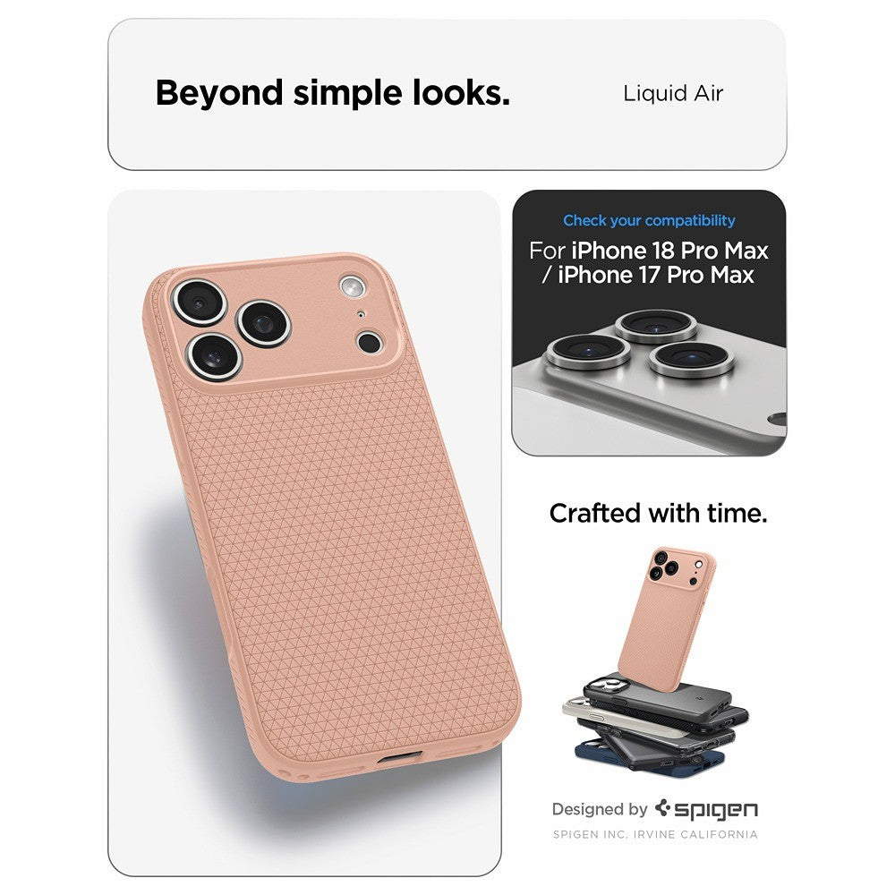 Spigen iPhone 17 Pro Max/iPhone 18 Pro Max Kuori Liquid Air Rose Titaani